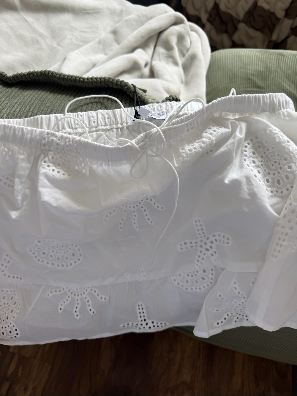 White Eyelet Ruffle Mini Skirt & Top Set